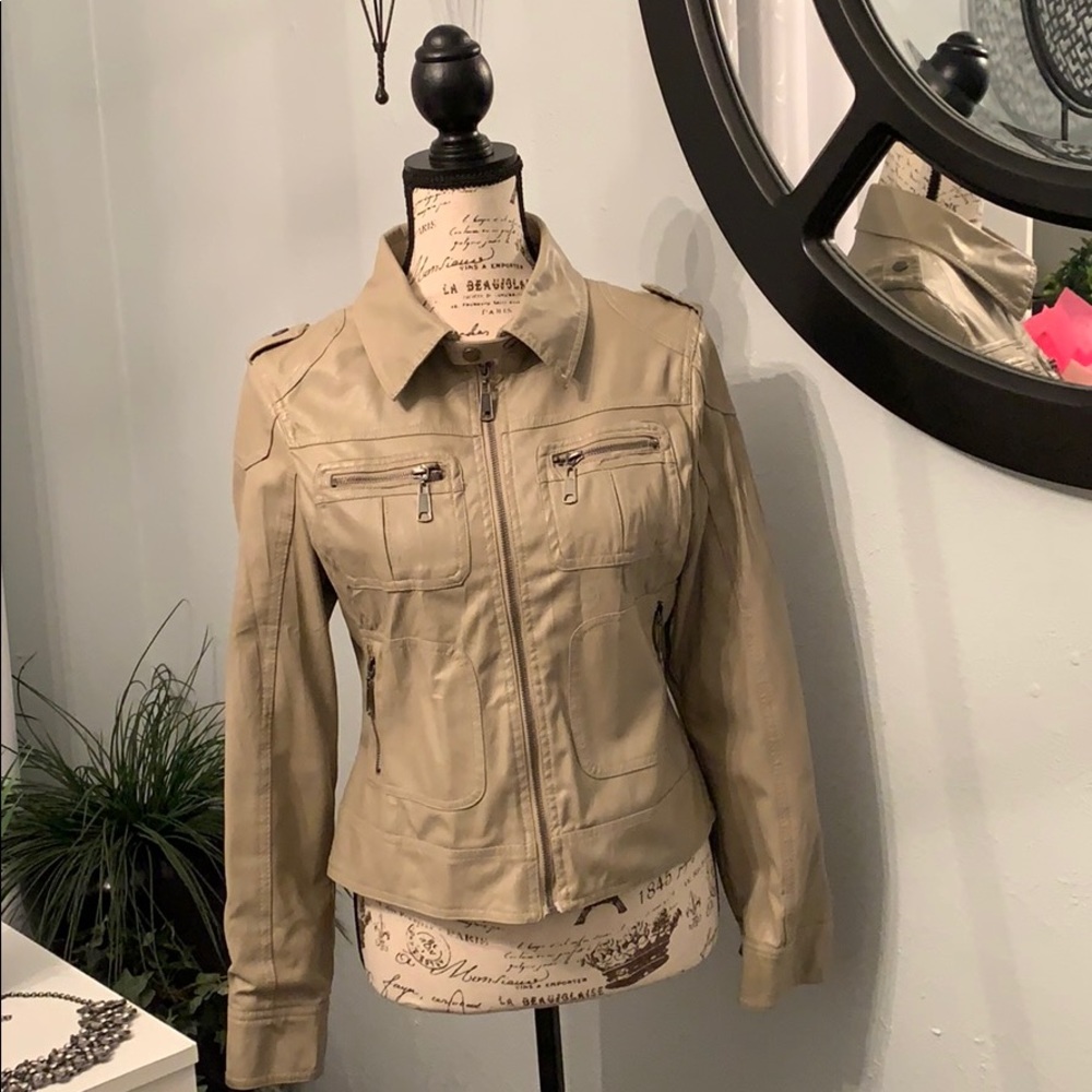 Pleather cream color moto jacket